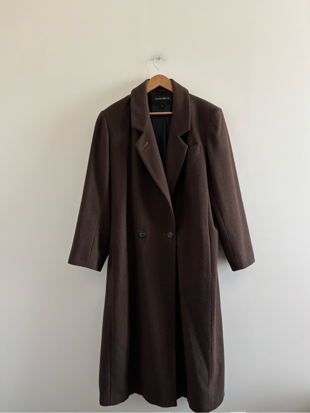 Vintage Donnybrook Double Breasted Long Coat Brown Wool Womens 14 Classic Preppy